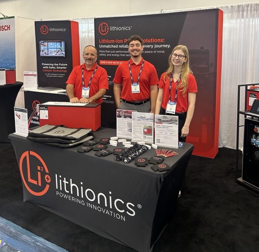 Lithionics booth at IBEX 2026 in Tampa, Florida, showcasing lithium battery technology for marine applications