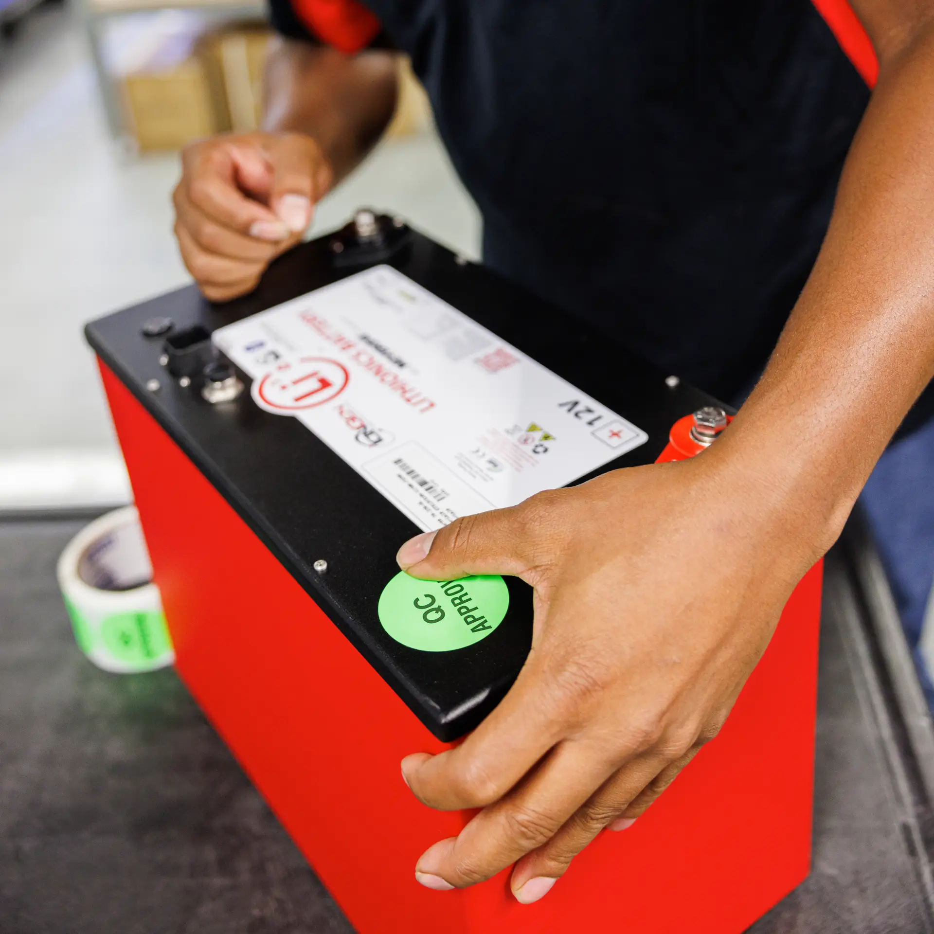 Lithionics technician working on lithium-ion battery